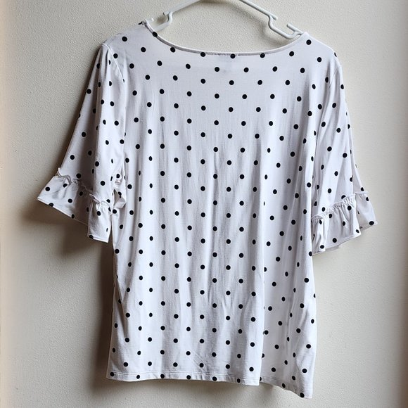 Talbots Black/White Scoop Neck Polka Dot Ruffled Jersey Size Large - Picture 13 of 14